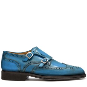 DOPPIA FIBBIA SIENA PELLE AZZURRO BAY