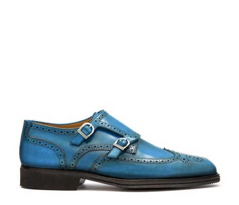 DOPPIA FIBBIA SIENA PELLE AZZURRO BAY