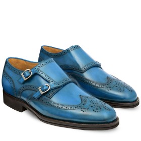 DOPPIA FIBBIA SIENA PELLE AZZURRO BAY
