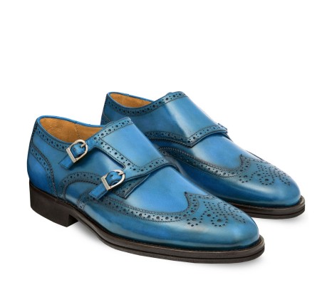 PAKERSON SIENA DOUBLE MONK SHOE IN BAY BLUE LEATHER