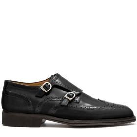 PAKERSON SIENA DOUBLE MONK SHOE IN BLACK LEATHER