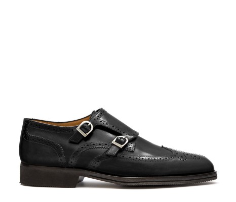 PAKERSON SIENA DOUBLE MONK SHOE IN BLACK LEATHER