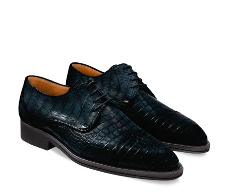 FIRENZE DERBY SHOE IN ISLAND BLUE ALLIGATOR