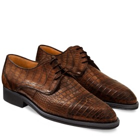 FIRENZE DERBY SHOE IN TIMBER BROWN ALLIGATOR