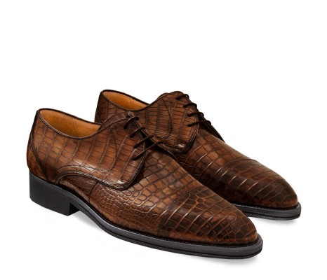 FIRENZE DERBY SHOE IN TIMBER BROWN ALLIGATOR