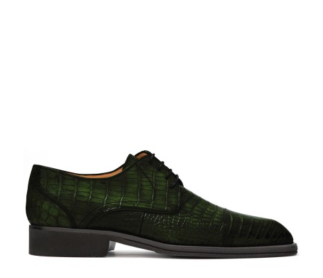 FIRENZE DERBY SHOE IN TURTLE GREEN ALLIGATOR