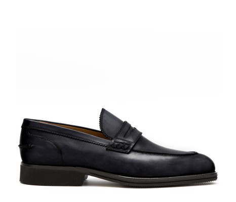 PAKERSON LUCCA PENNY LOAFERS IN STONE GREY LEATHER