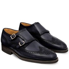 SIENA DOUBLE MONK SHOE IN STONE GREY LEATHER