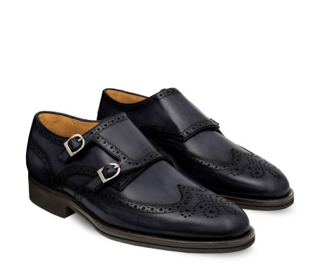 SIENA DOUBLE MONK SHOE IN STONE GREY LEATHER