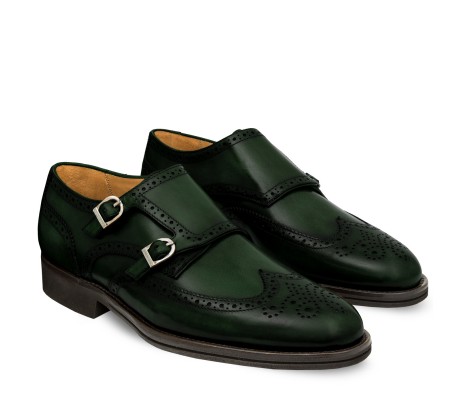 MEN'S SIENA DOUBLE MONK SHOES IN TURTLE GREEN LEATHER