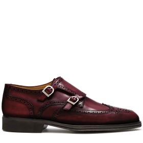 SIENA DOUBLE MONK SHOE IN WINE BURGUNDY LEATHER