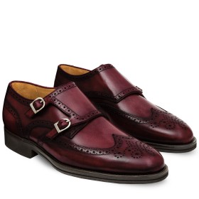 SIENA DOUBLE MONK SHOE IN WINE BURGUNDY LEATHER