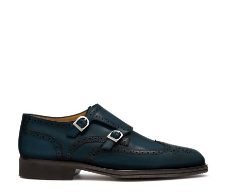 DOPPIA FIBBIA SIENA PELLE BLU ISLAND