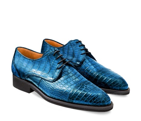 PAKERSON FIRENZE DERBY SHOES IN BAY BLUE ALLIGATOR