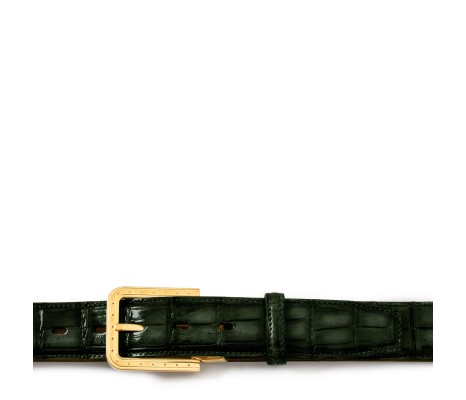 CINTURA RIPA IN PELLE DI ALLIGATORE VERDE TARTARUGA