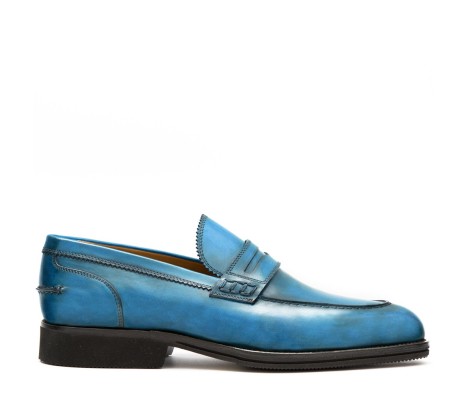 PAKERSON LUCCA PENNY LOAFERS IN BAY BLUE LEATHER